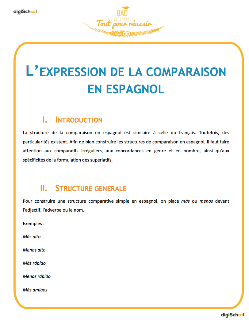 L'expression de la comparaison - cours d'espagnol gratuit - BAC PRO