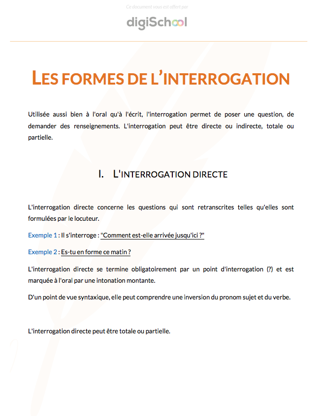 Les formes de l'interrogation - Français - Première professionnelle