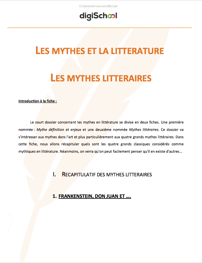 Les mythes littéraires - Français - Première PRO