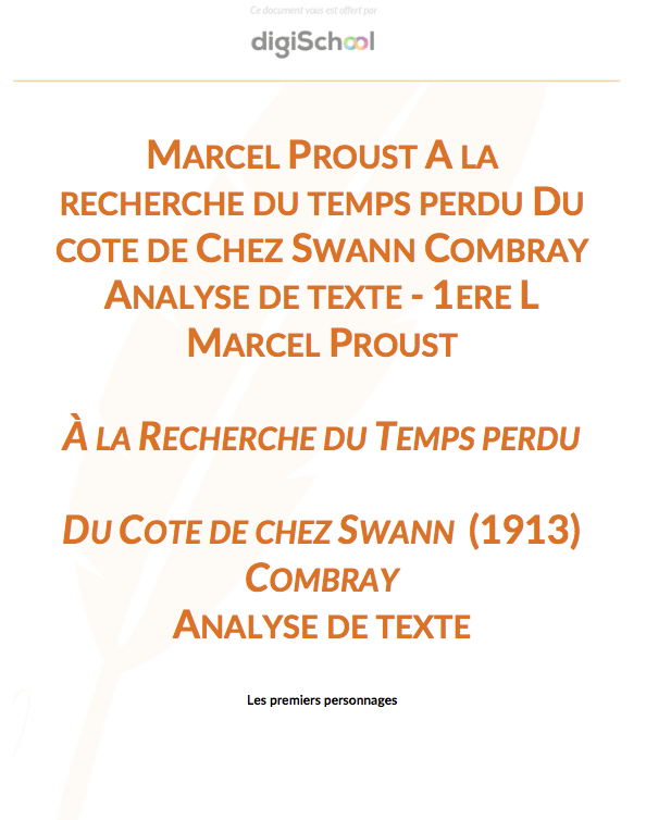 Marcel Proust A la recherche du temps perdu Du côté de Chez Swann Combray Analyse de texte  Pro