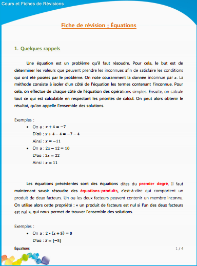 Cours sur les équations - Maths Bac Pro