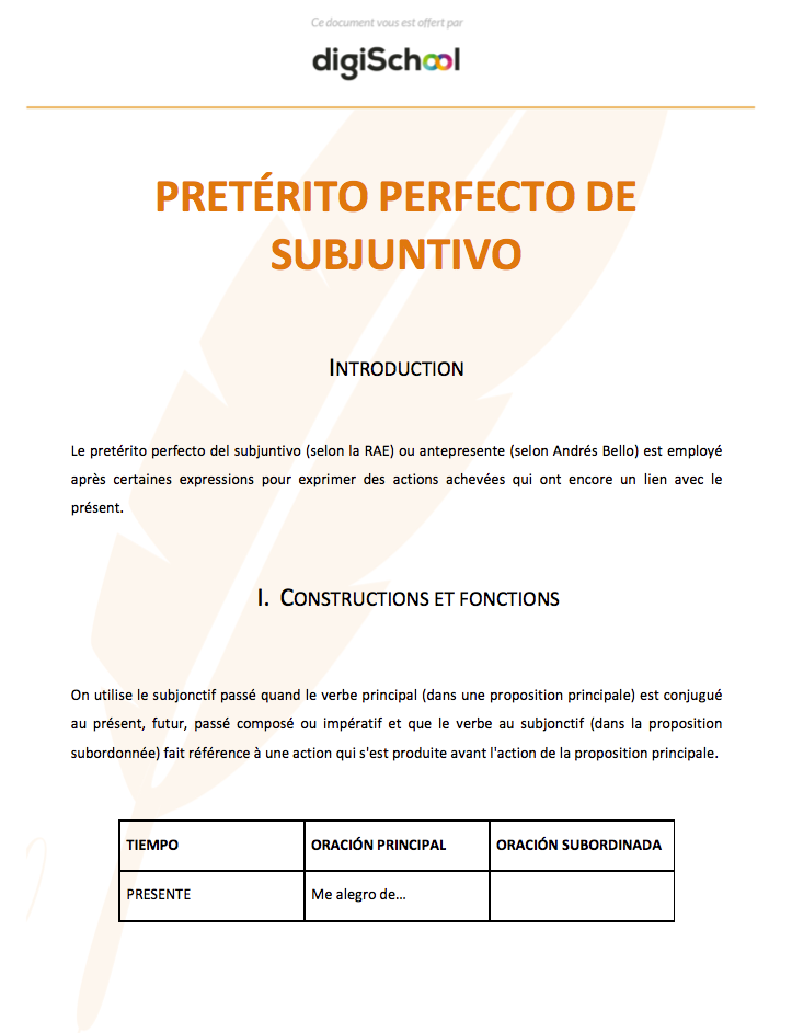 Pretérito perfecto de subjuntivo - Espagnol - Terminale PRO
