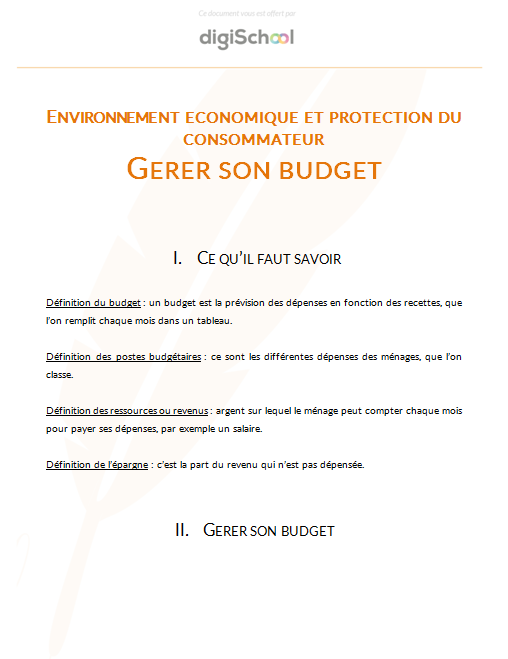 Gérer son budget - Prévention Santé Environnement - Bac PRO