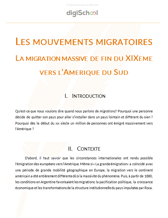 Les mouvements migratoires : la migration massive de fin du XIXème siècle vers l'Amérique du Sud - Espagnol