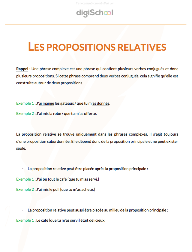 Les propositions relatives - Français - Première Professionnelle