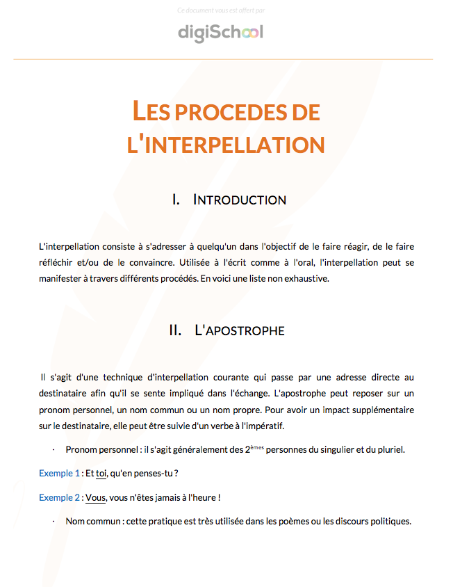 Les procédés de l'interpellation - Français - Première Professionnelle