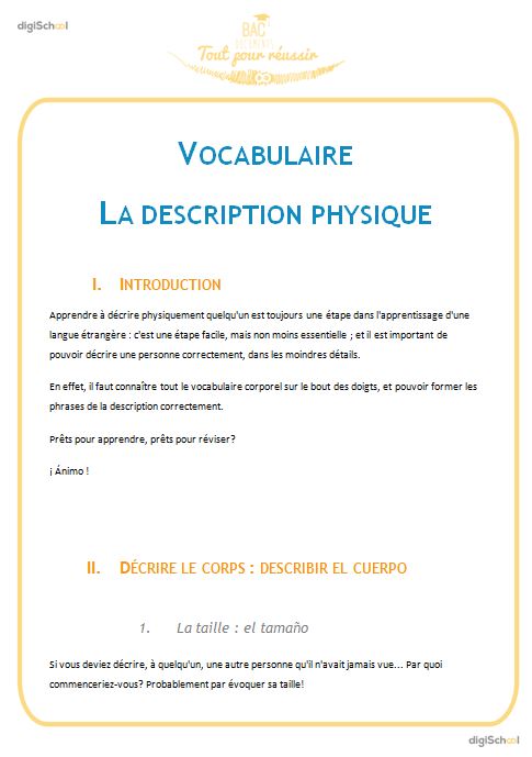 La description physique : vocabulaire - Espagnol - Seconde