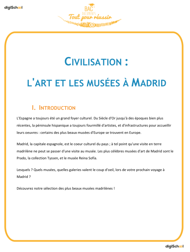 Civilisation: L'art et les musées de Madrid - cours espagnol - 2nde