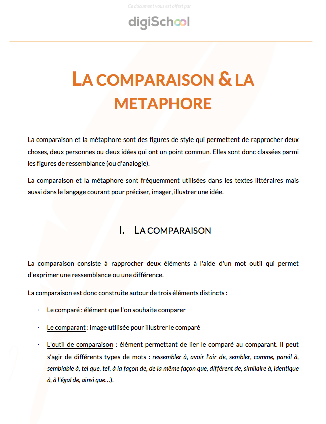 La comparaison et la métaphore - Français - Premiere Professionnelle