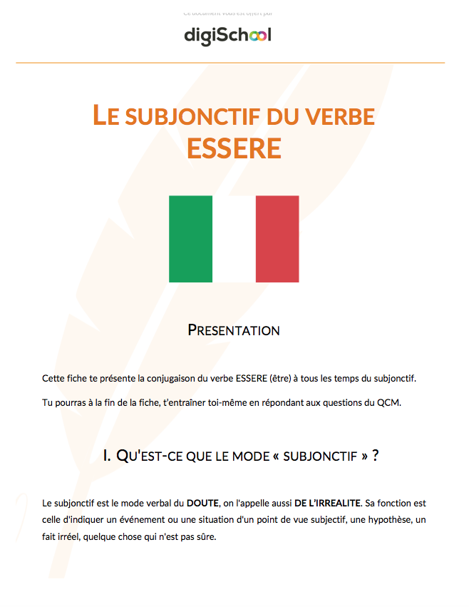 Le subjonctif du verbe ESSERE - Italien - Terminale PRO