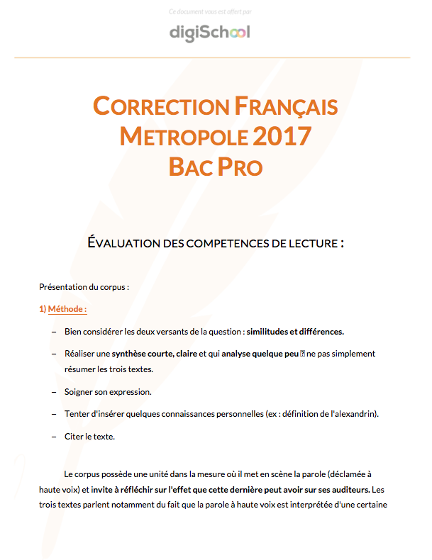 Correction Français - Bac Pro 2017