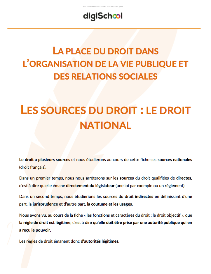 Les sources du droit : Le droit national - Eco Droit - Terminale Pro