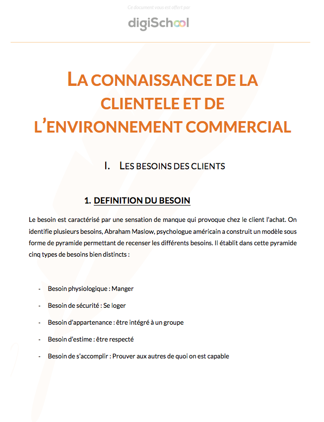 La connaissance de la clientèle et de l'environnement - Commerce - Terminale professionnelle