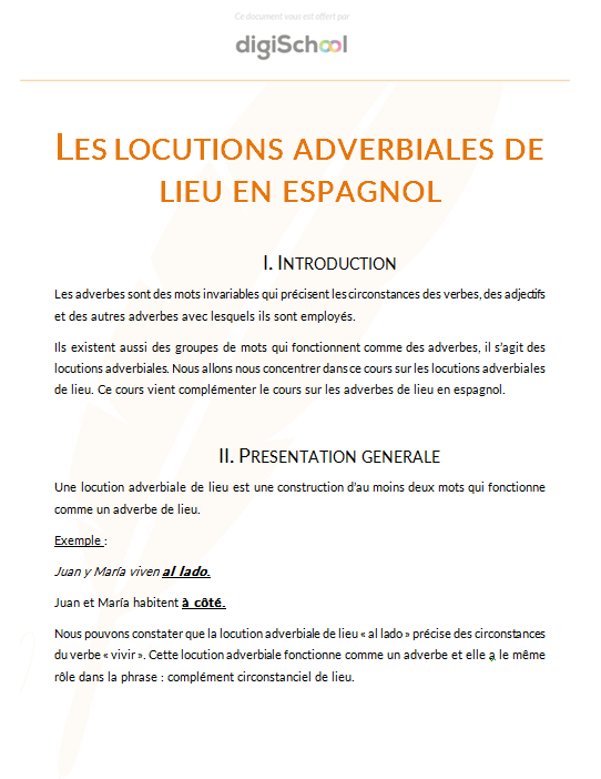 Les locutions adverbiales de lieu - Espagnol - Bac PRO