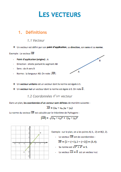 Les vecteurs - Cours mathématiques Bac Pro