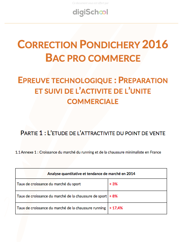 Correction Commerce - Bac Pro Pondichéry 2016
