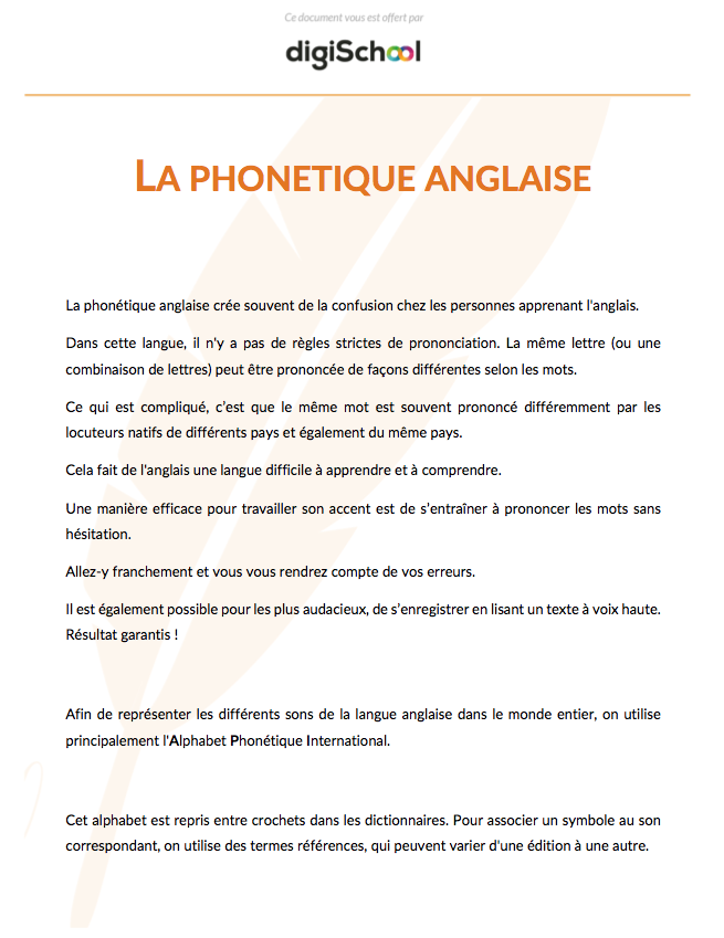 La phonétique anglaise - Anglais - Terminale PRO