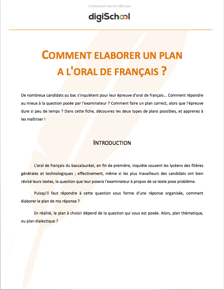 Comment élaborer un plan à l'oral de Français ? - Cours de ...