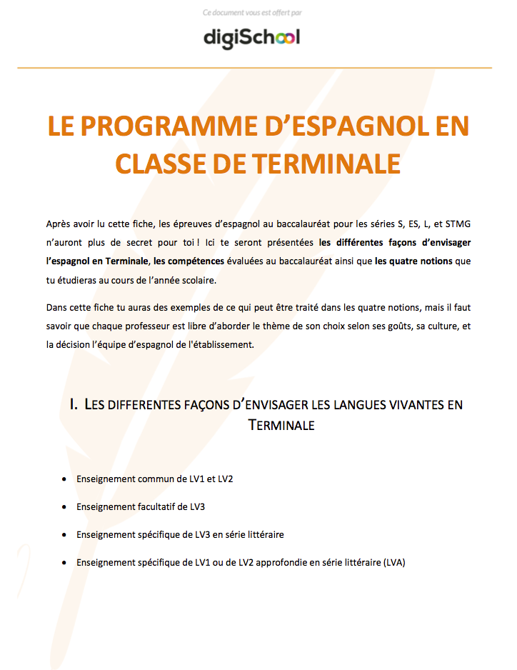 Programme d'Espagnol en Terminale - Espagnol - Terminale PRO