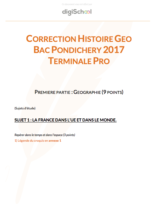 Correction Histoire Géographie EMC - Bac Pro 2017 Pondichéry