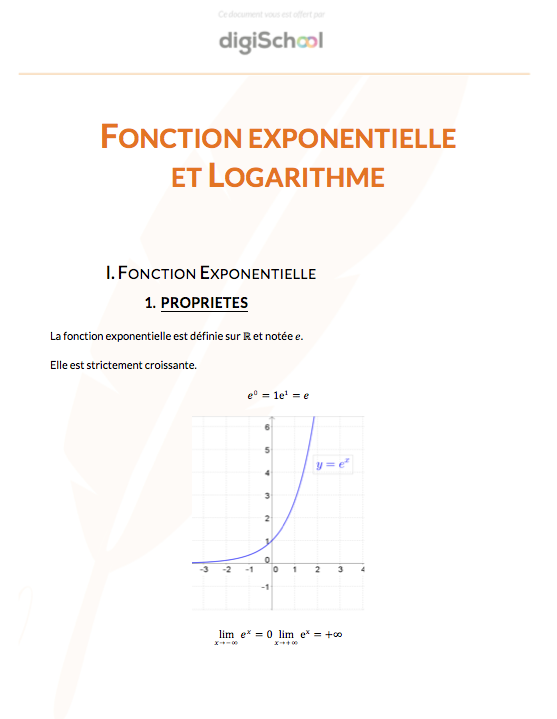 Fonction exponentielle et logarithme - Mathématiques - Terminale Pro