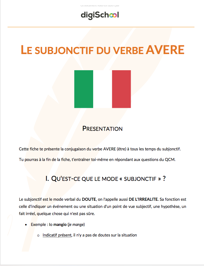 Le subjonctif du verbe AVERE - Italien - Terminale PRO