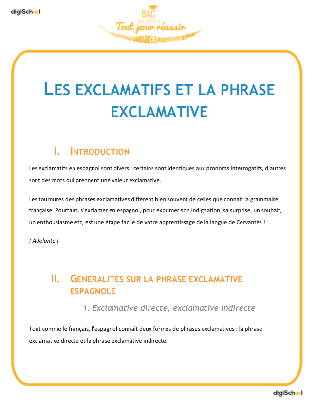 Les exclamatifs et phrase exclamative - cours espagnol