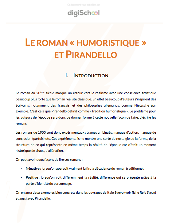 Luigi Pirandello et le roman humoristique - Italien - Bac Pro