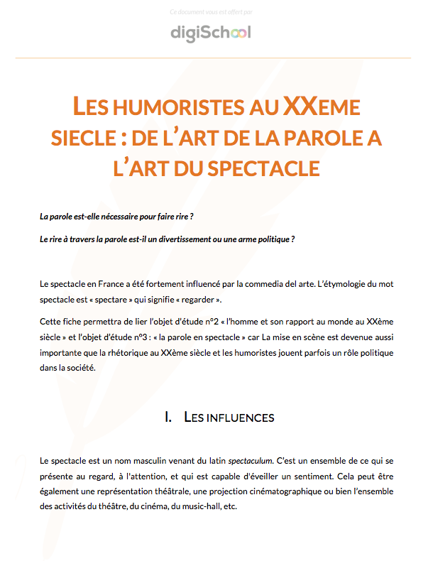 Les humoristes au XXème siècle : de l'art de la parole à l'art du spectacle - Français - Terminale PRO