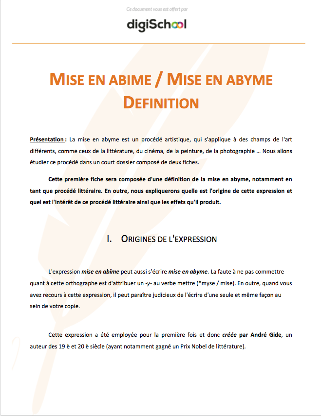 Mise en abyme, mise en abîme : définition - Français - Première PRO