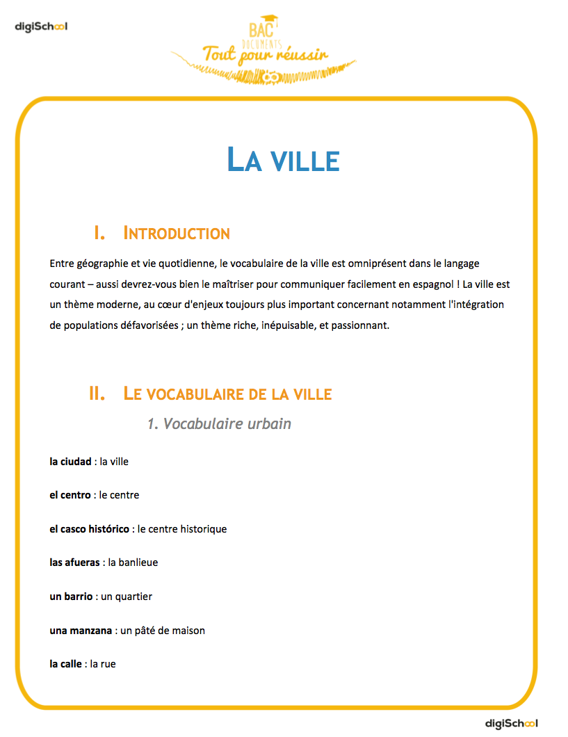 Vocabulaire : la ville - cours d'espagnol gratuit