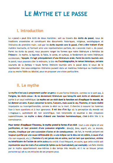 Le mythe et le passé - Fiche Français Bac Pro