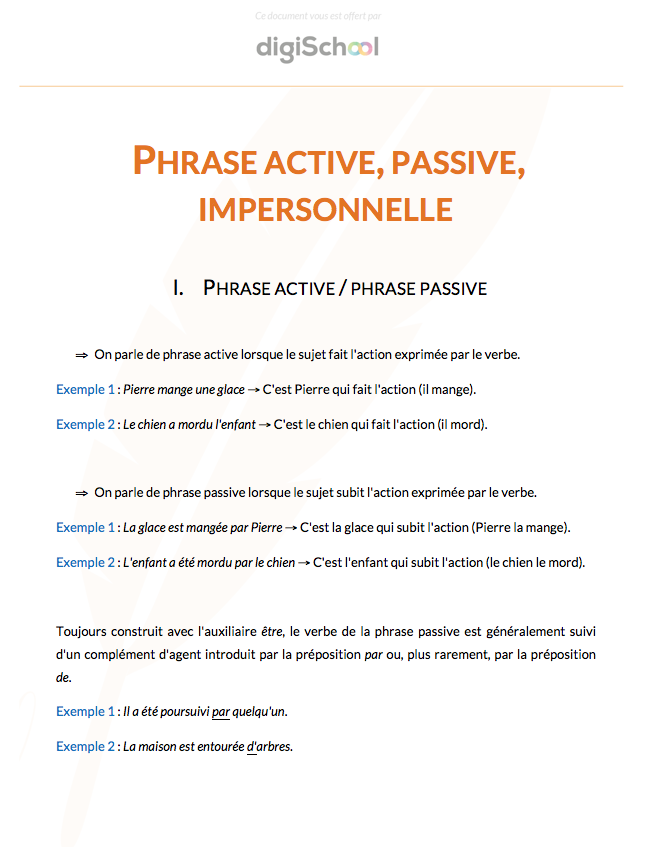 La phrase active, passive et impersonnelle - Français - Seconde Professionnelle