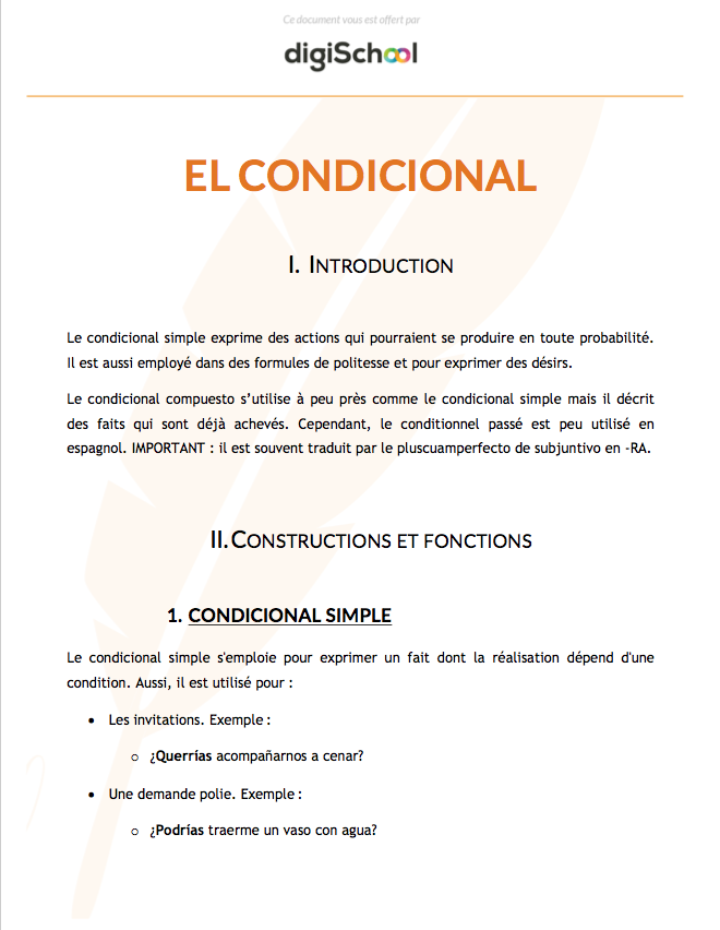 El condicional - Espagnol - Terminale PRO