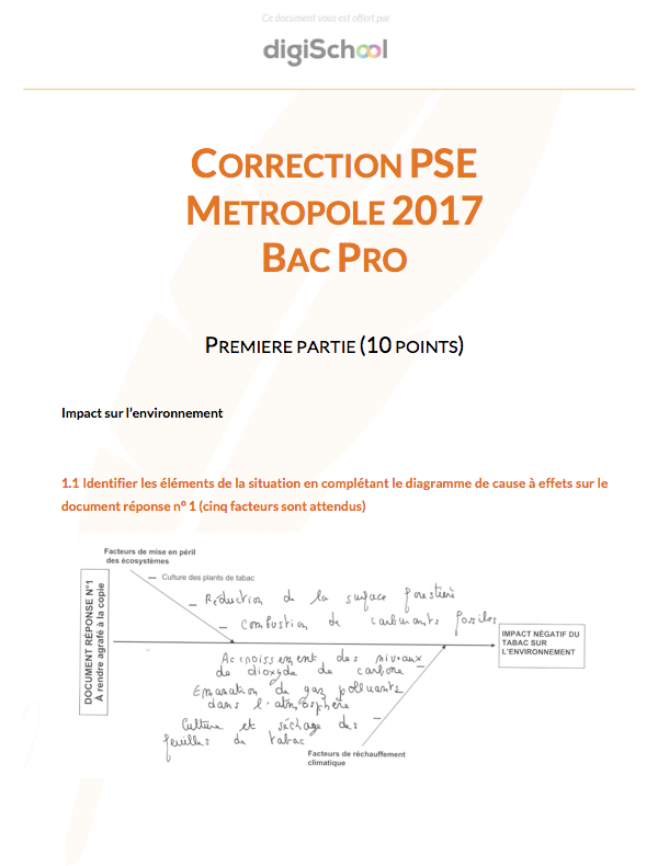 Correction Prévention Santé Environnement - Bac Pro 2017