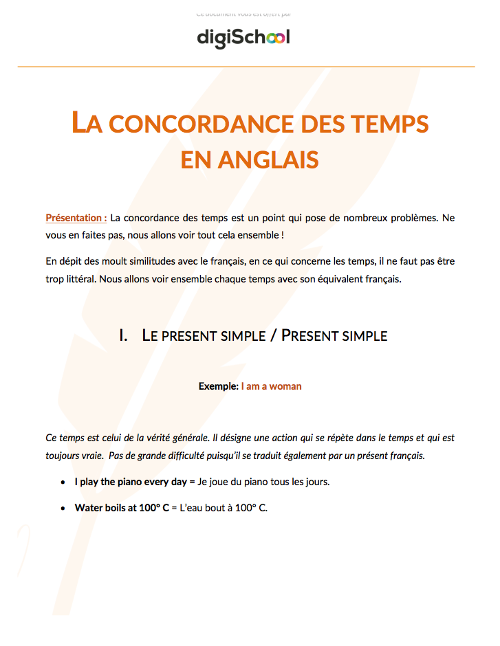 Concordance des temps - Anglais - Terminale Pro