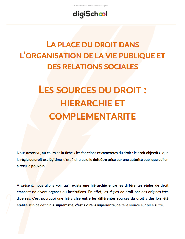 Les sources du droit : Hiérarchie et complémentarité - Eco Droit - Terminale Pro