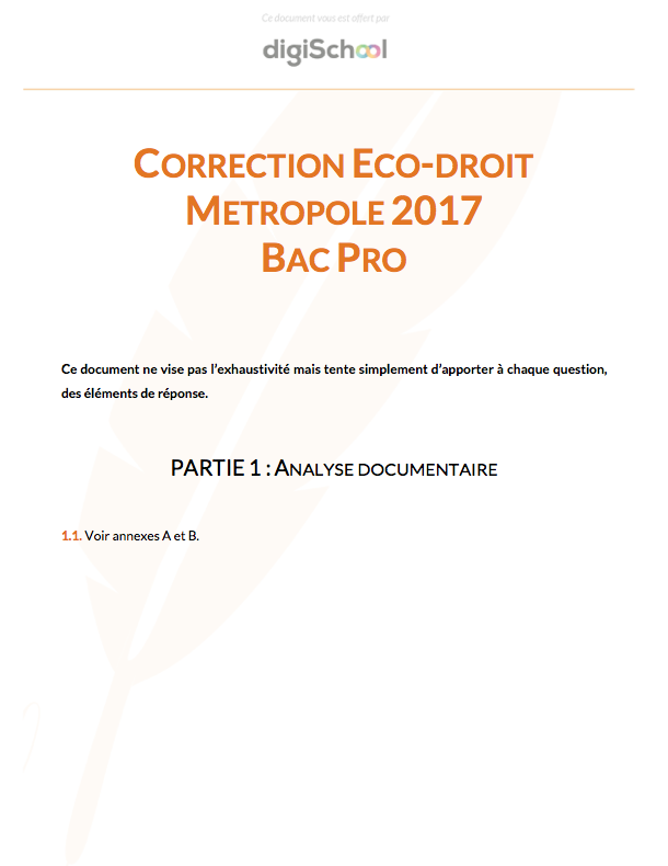Correction Eco Droit - Bac Pro 2017