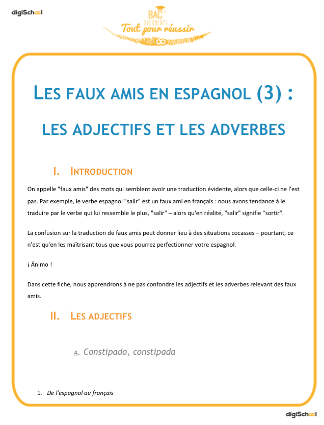 Faux amis: les adjectifs et les adverbes - cours espagnol 