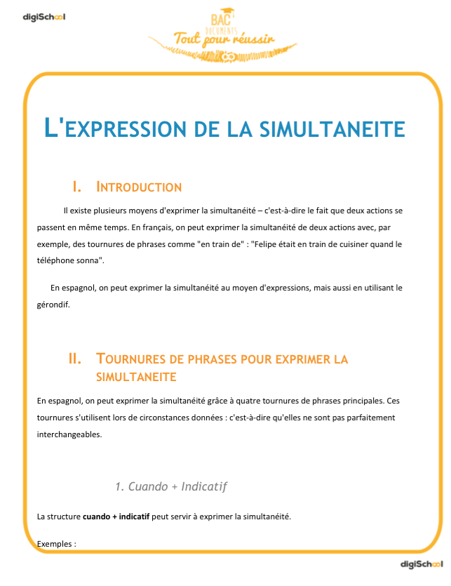 Expression de la simultanéité - cours espagnol