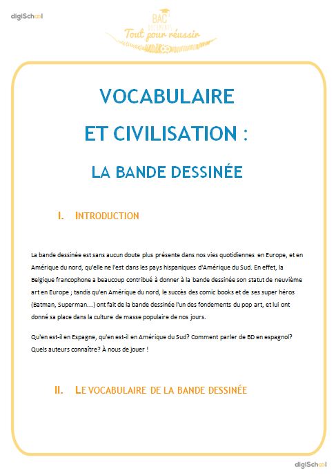 Vocabulaire et Civilisation : la bande dessinée - Espagnol - Seconde