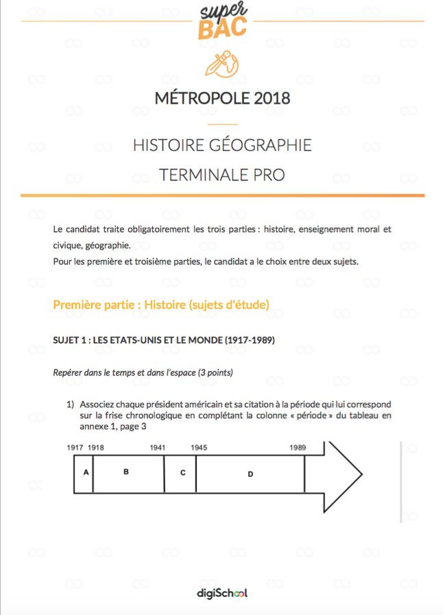 Corrigé d'Histoire-Géo du Bac PRO 2018