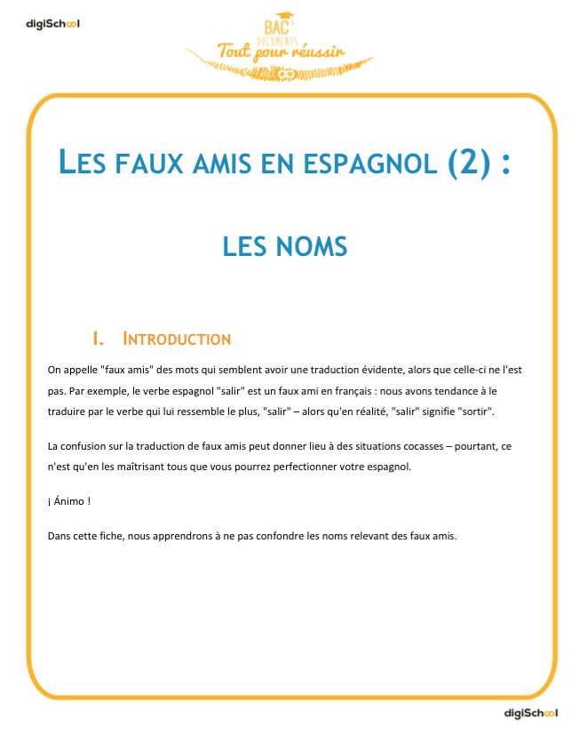 Faux amis: les noms - cours espagnol 