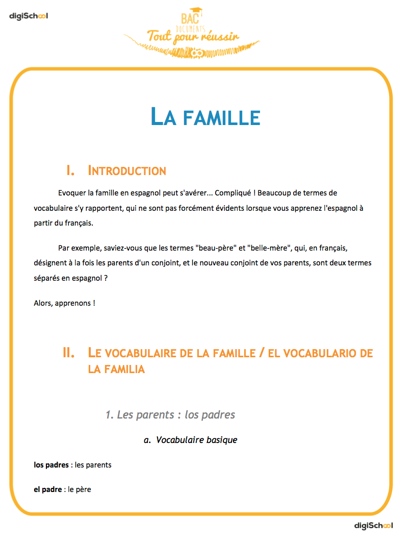 Vocabulaire : la famille  - cours d'espagnol gratuit