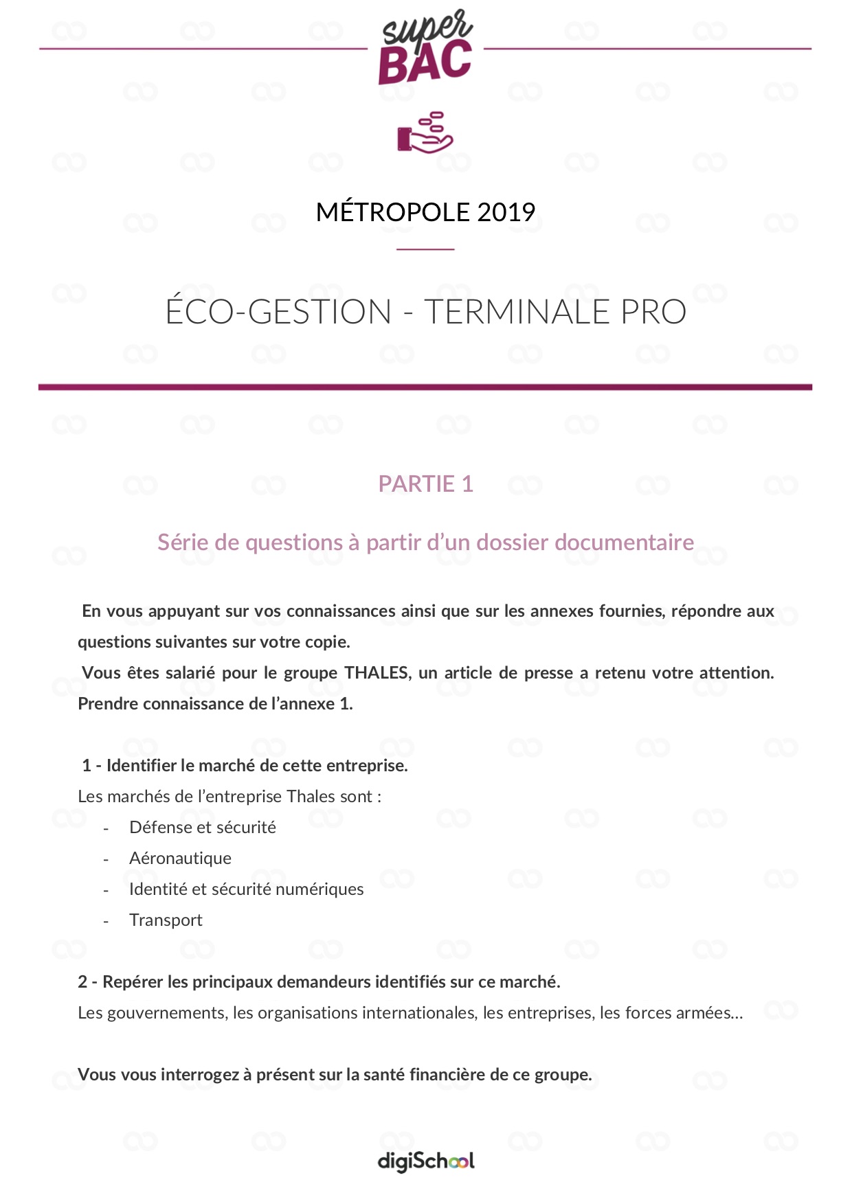Sujet 0 Eco Gestion Bac Pro Corrigé 2022