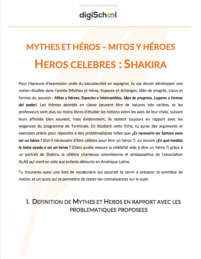 Mythes et Héros : Shakira - Espagnol - Terminale PRO