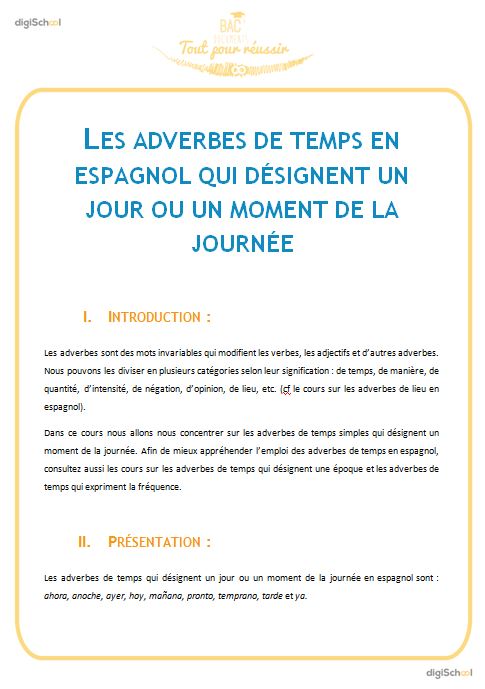 Les adverbes de temps qui désignent un jour ou un moment de la journée - Espagnol - Terminale