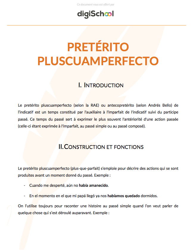 El preterito pluscuamperfecto - Espagnol - Terminale PRO