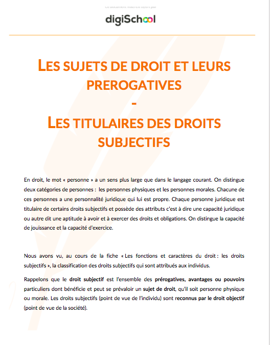 Les titulaires des droits subjectifs - Éco Droit - Terminale PRO