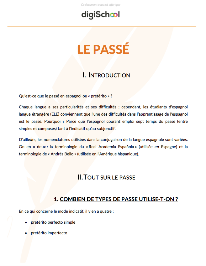 Le passé - Espagnol - Terminale PRO